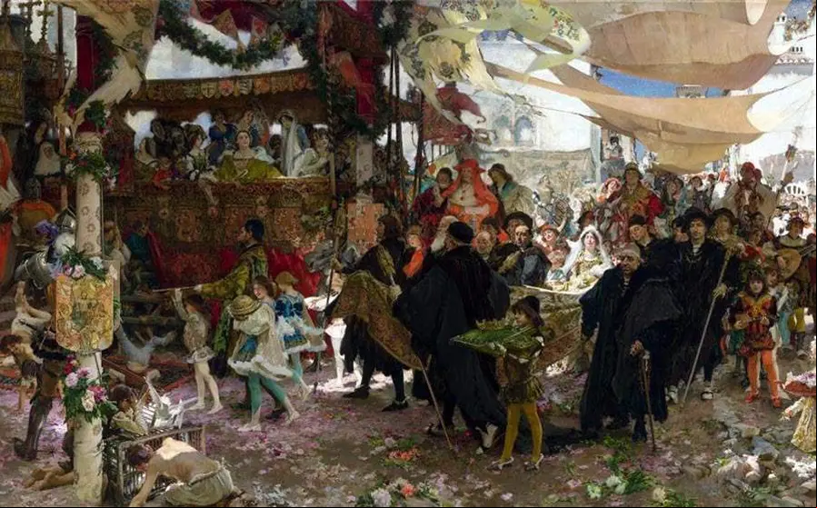 Cortejo del bautizo del príncipe don Juan, hijo de los Reyes Católicos, por las calles de Sevilla (Francisco Pradilla y Ortiz | Museo del Prado)