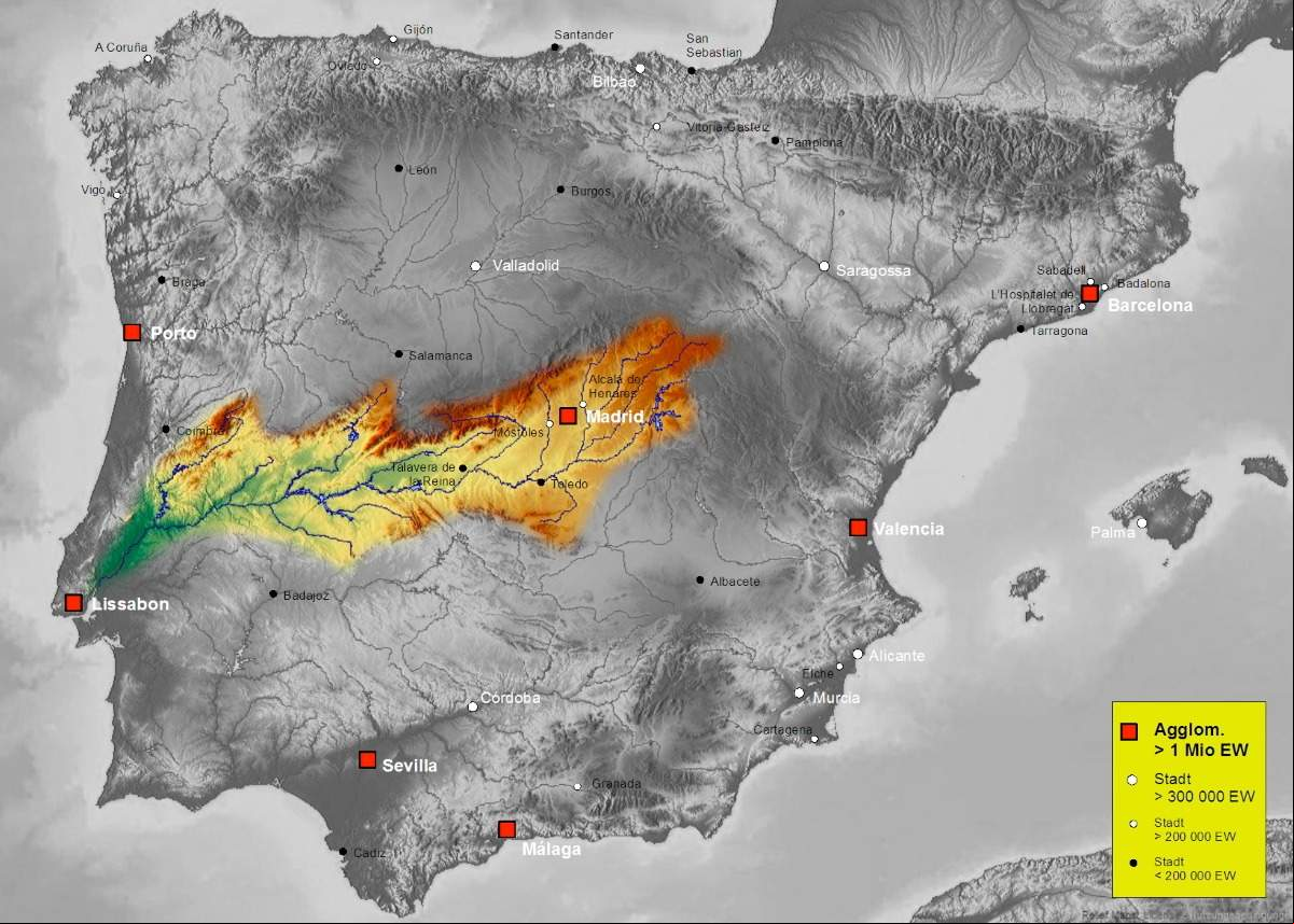Mapa fisico de la cuenca del Tajo