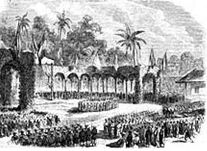 La celebración de la fiesta de la reina Isabel II de España en Saigón el 17 de enero de 1863