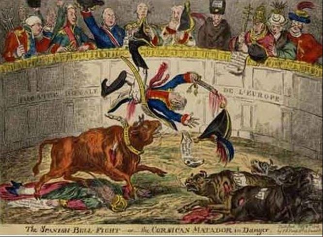 Caricatura inglesa sobre el gusto taurino de Fernando VII