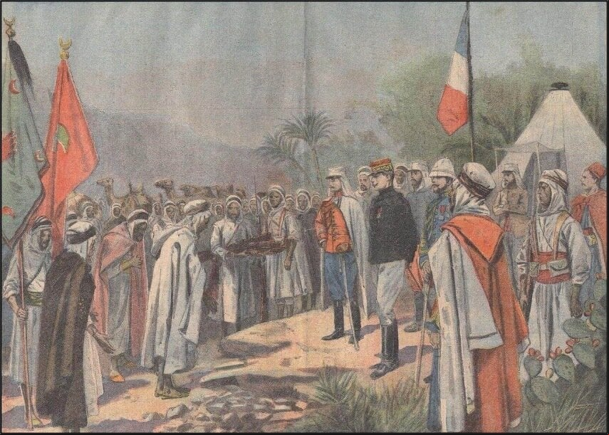 El general Lyautey recibe la sumisión de una tribu rebelde